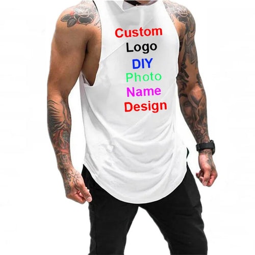 DIY Logo Bodybuilding Stringer Tank Top hooded Men Gym Clothing Fitness Mens Sleeveless Vests Cotton Singlets Muscle Tanktops