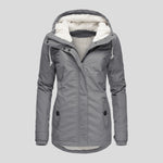 Winter Hooded Jacket Solid Color Warm Buckle Zip-up Fleece Jacket With Pockets Women's Casual Jacket