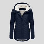 Winter Hooded Jacket Solid Color Warm Buckle Zip-up Fleece Jacket With Pockets Women's Casual Jacket